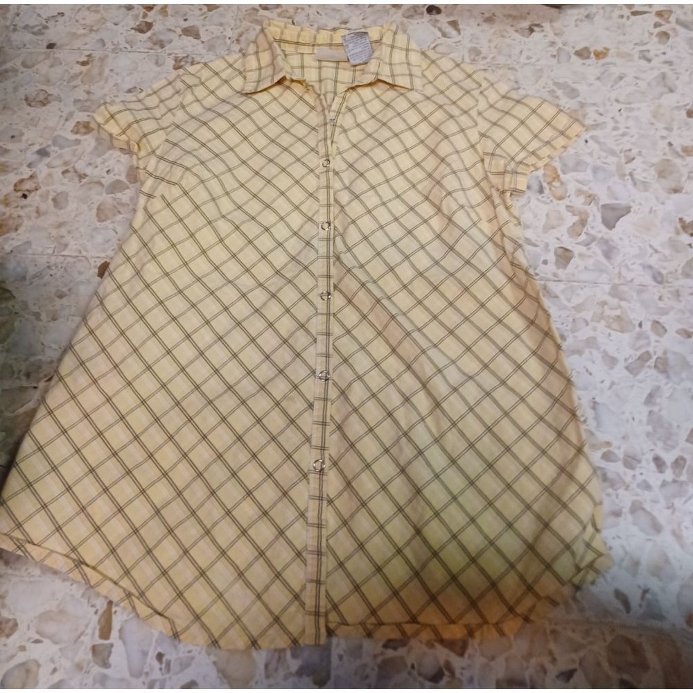 Announcements Maternity Blouse Small Short Sleeve Yellow & Back Snap-Up